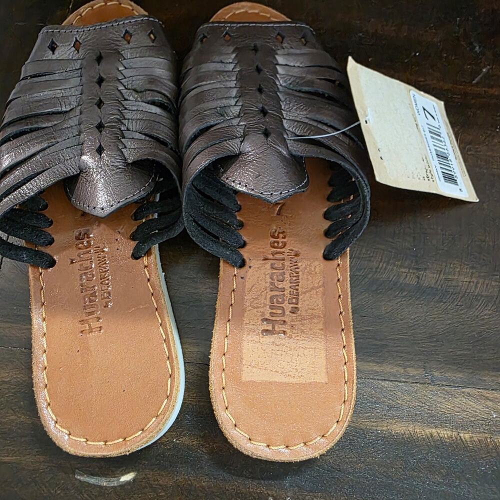 Bearpaw Rosa Pewter Metallic Woven Leather Huarache Slide Sandals Women's Size 7